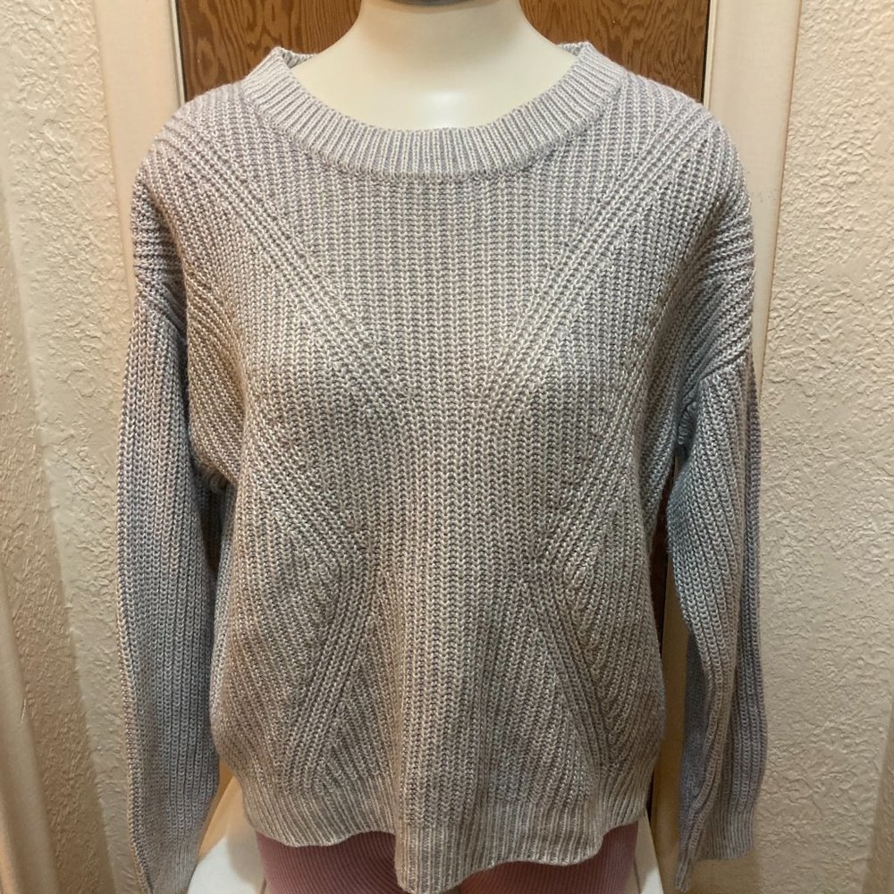 Cocovive Grey Knit Pointelle Boxy Crewneck Sweater